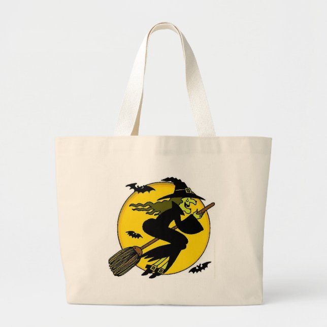 Grand Tote Bag Sorcière sur Broomstick (Devant)