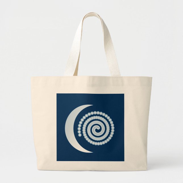 Grand Tote Bag Spirale de lune d'argent sur bleu foncé (Devant)