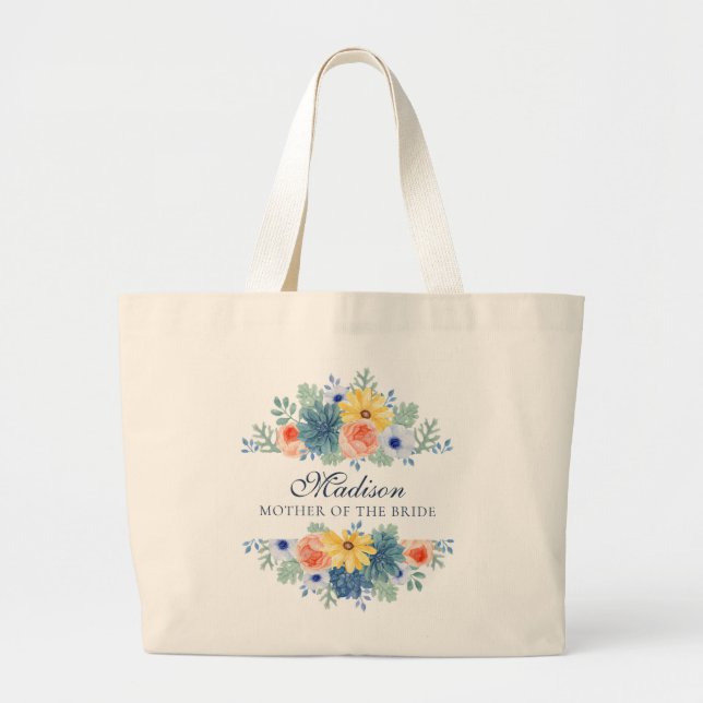 Grand Tote Bag Spring Floral Moderne Nom personnalisé | MARIAGE (Devant)