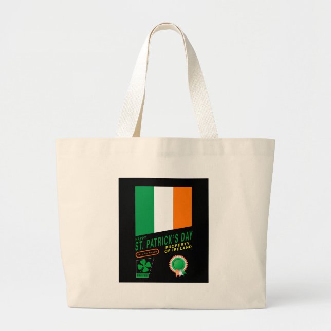 Grand Tote Bag St. Patrick's Day Retro Design avec le drapeau de  (Devant)