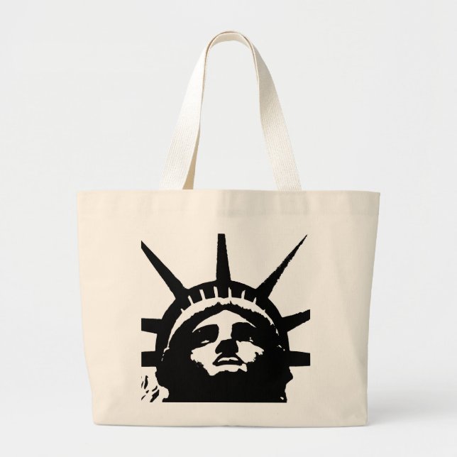 Grand Tote Bag Statue d'Art Pop Noir & Blanc de la Liberté (Devant)