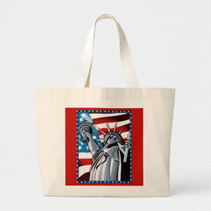 Grand Tote Bag Statue de la liberté et du drapeau américain