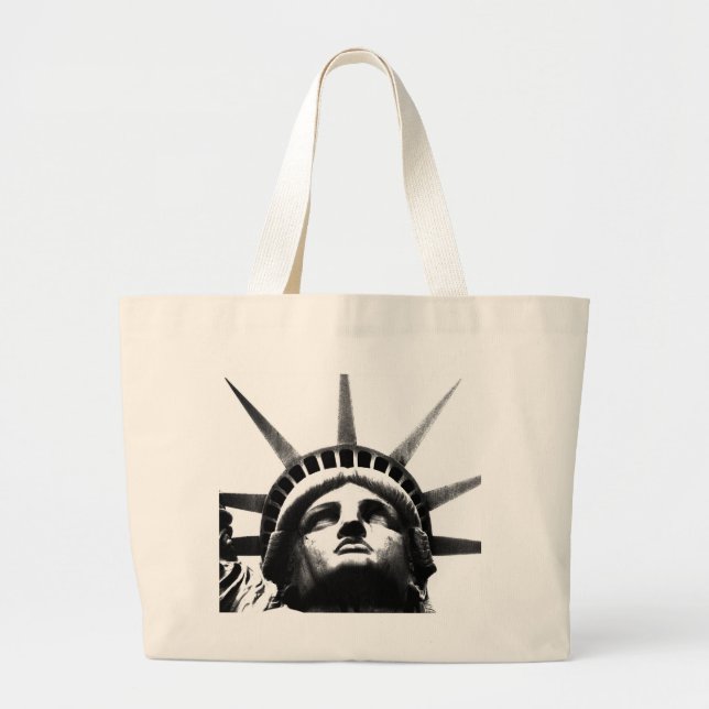 Grand Tote Bag Statue noire et blanche de la Liberté (Devant)