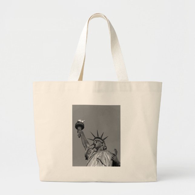 Grand Tote Bag Statue noire et blanche de Liberty New York (Devant)