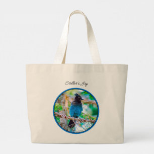 Grand Tote Bag Steller's Jay in Forest Photographie originale