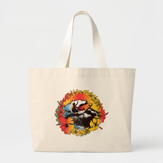 Grand Tote Bag Super Hawaiian Surfer 1960's Retro Beach Bag (Devant)