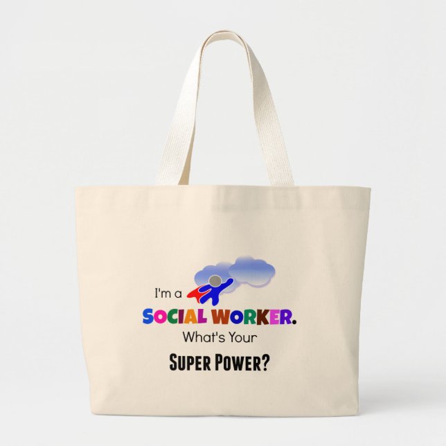 Grand Tote Bag Superhéros du travailleur social (Devant)