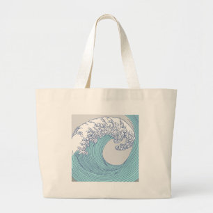 Grand Tote Bag Surf asiatique japonais Vague Art Ocean Art
