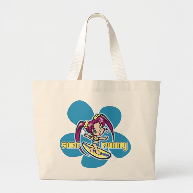 Grand Tote Bag Surf Bunny Surfer Girl Cartoon (Devant)
