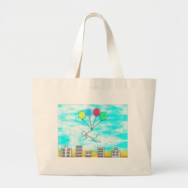 Grand Tote Bag Survoler La Ville Avec Des Ballons (Devant)