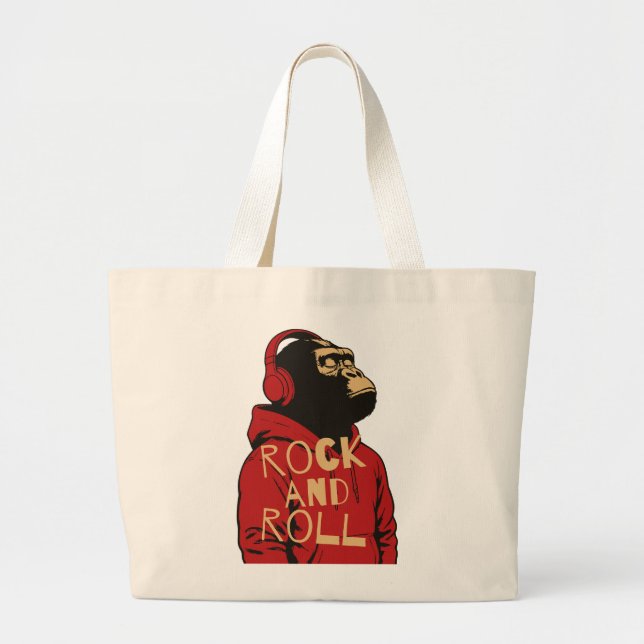 Grand Tote Bag Sweat à capuche Rock And Roll Gorille (Devant)