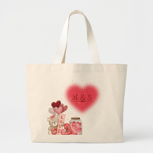 Grand Tote Bag Sweet Hearts & Teddy Bear Valentine Bag (Devant)