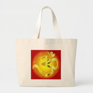 Grand Tote Bag Symbole de l'Aum ou de l'Om en jaune et rouge