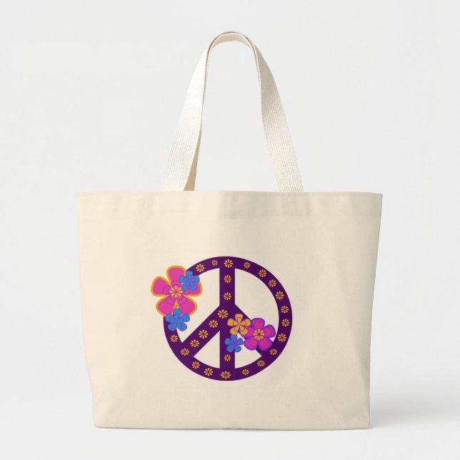 Grand Tote Bag Symbole de paix de fleurs (Devant)