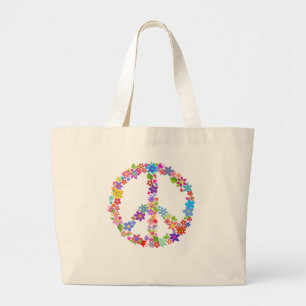 Grand Tote Bag Symbole de paix Fleur puissance colorée Design
