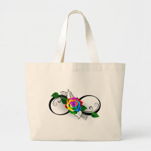 Grand Tote Bag Symbole d'infini avec rose arc-en-ciel
