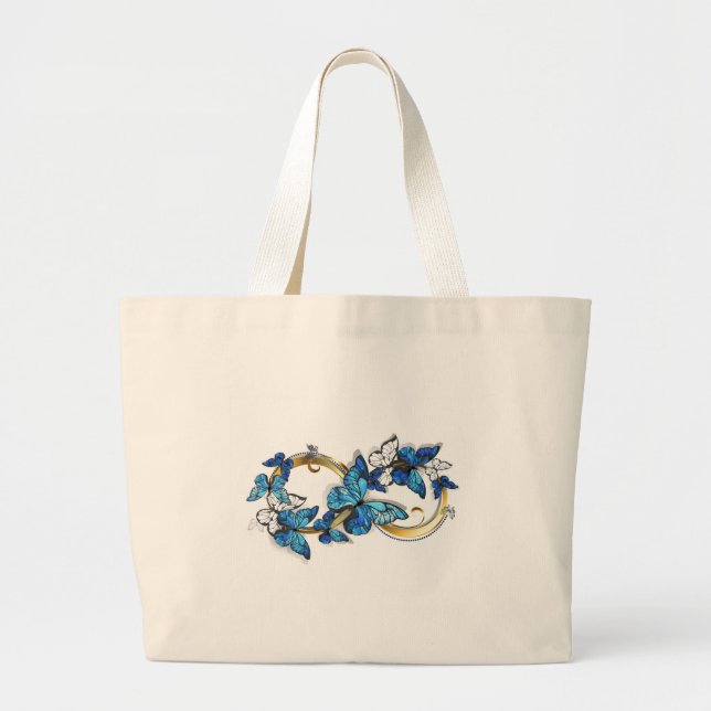 Grand Tote Bag Symbole infini de papillons Morpho bleus (Devant)