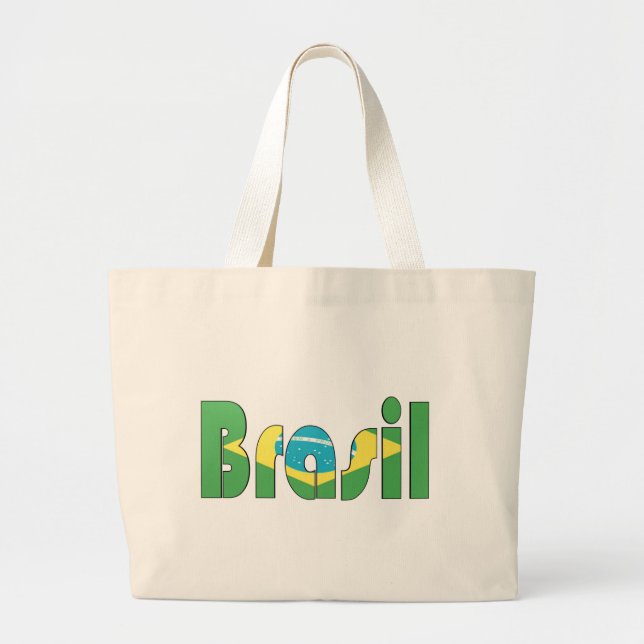 Grand Tote Bag T-shirt de drapeau du Brésil (Devant)