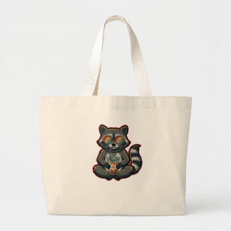 Grand Tote Bag T-Shirt Raton Sympa Buvant un Café Glacé au Lait d