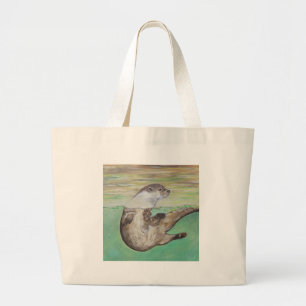 Grand Tote Bag Tableau de la loutre de rivière joueuse