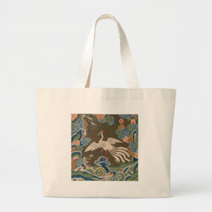 Grand Tote Bag Tapisserie antique d'oiseau chinois en phénix