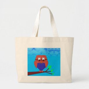 Grand Tote Bag Tartan et Chouette des Coeurs