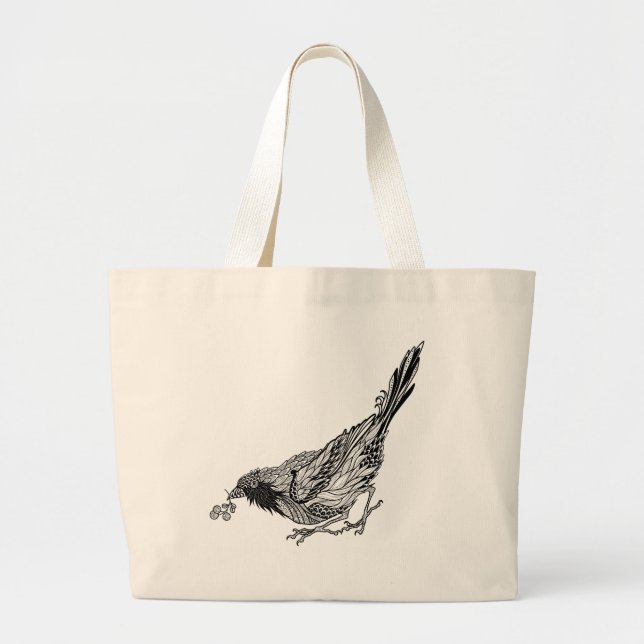 Grand Tote Bag Tatouage d'oiseau (Devant)