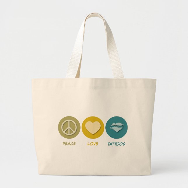 Grand Tote Bag Tatouages d'amour de paix (Devant)