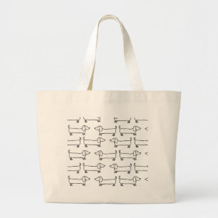 Grand Tote Bag Teckel dans noir-blanc