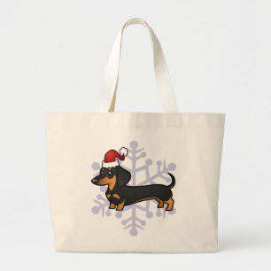 Grand Tote Bag Teckel de Noël (manteau lisse)