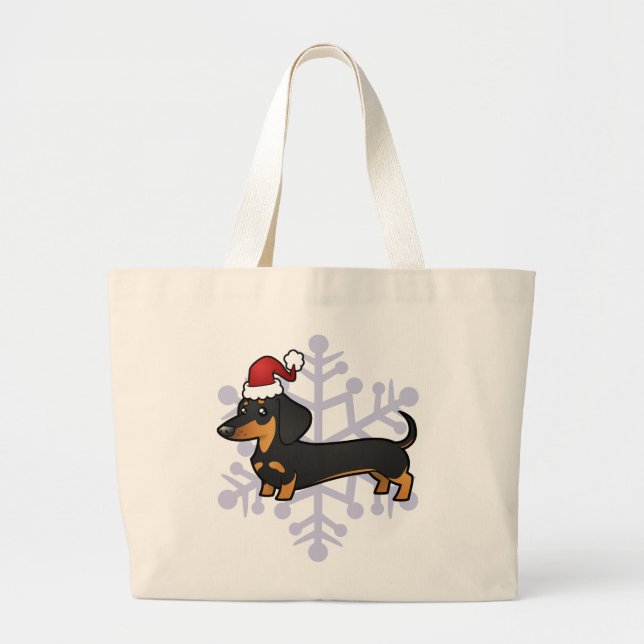 Grand Tote Bag Teckel de Noël (manteau lisse) (Devant)