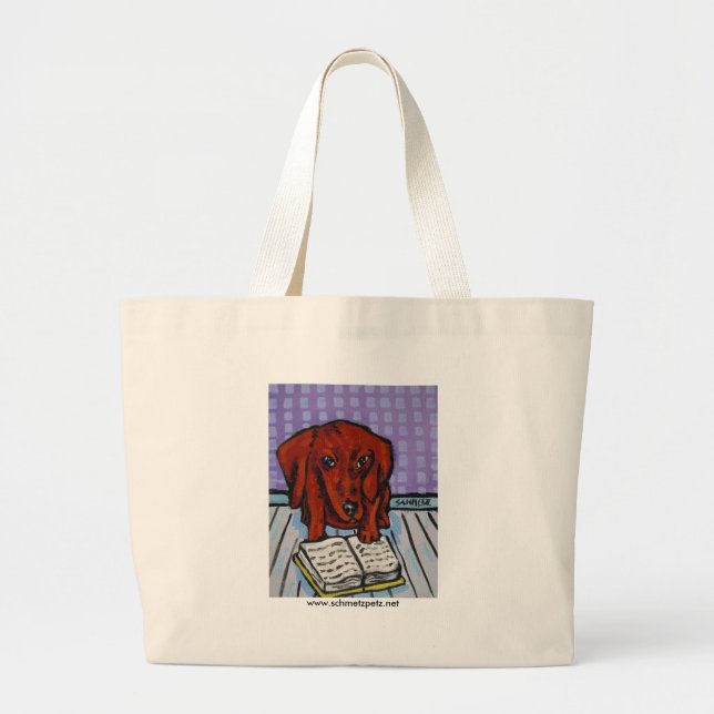 Grand Tote Bag Teckel lisant un livre (Devant)