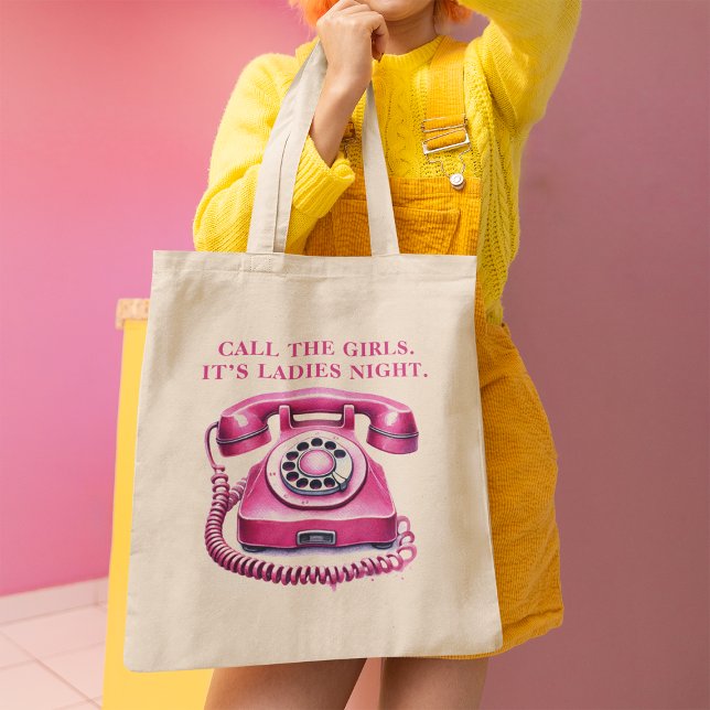 Grand Tote Bag Téléphone Rétro Rose Appelle les Filles  (Pink Retro Rotary Phone Call the Girls Tote Bag)