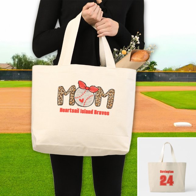 Grand Tote Bag Tendance Main dessinée Baseball Maman Personnalisé (Trendy Baseball Mom Personalized tote bag)