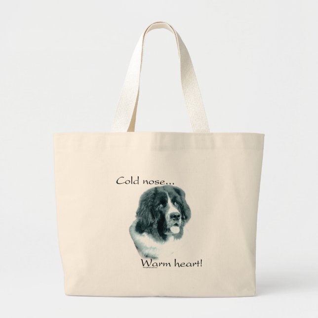 Grand Tote Bag Terre-Neuve Coeur chaud du nez froid (Devant)