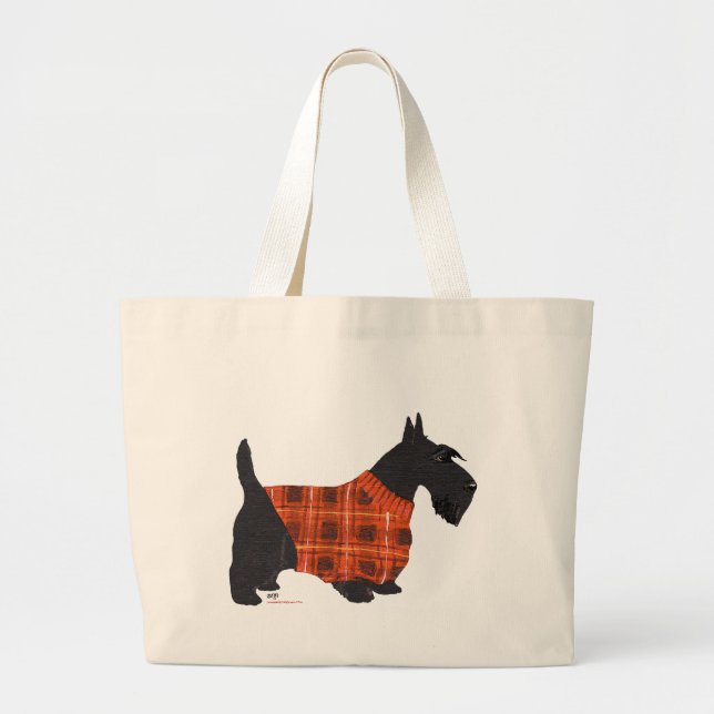 Grand Tote Bag Térrier Écossais dans un Pull (Devant)