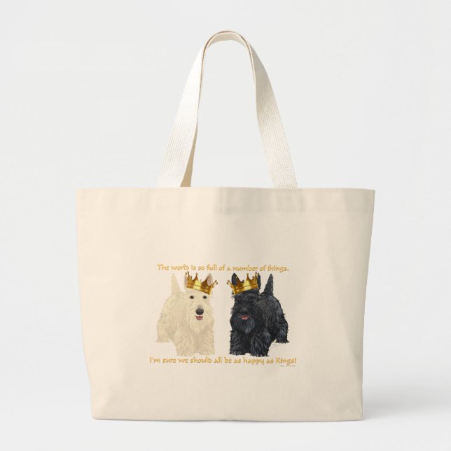 Grand Tote Bag Térriers Écossais Pensées Heureuses (Devant)