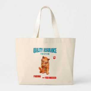Grand Tote Bag Testeur QA Humour de chat