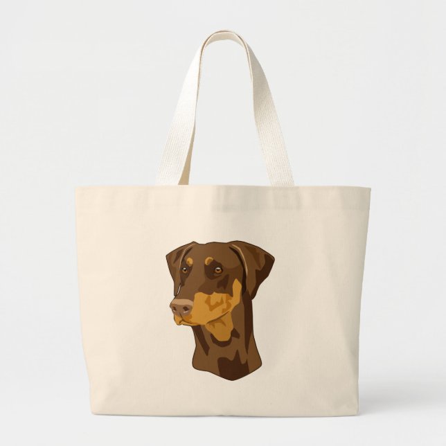 Grand Tote Bag Tête de dobermann, rouge, Uncropped (Devant)