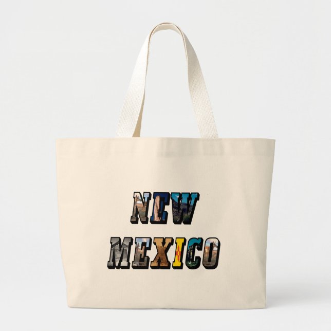 Grand Tote Bag Texte de l'image du Nouveau-Mexique (Devant)