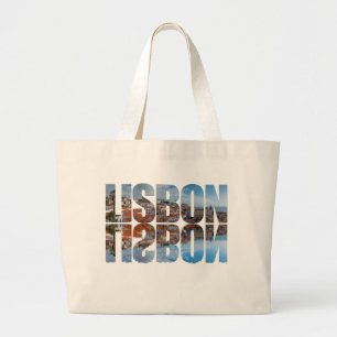 Grand Tote Bag Texte de Lisbonne composé vieille ville vue avec r