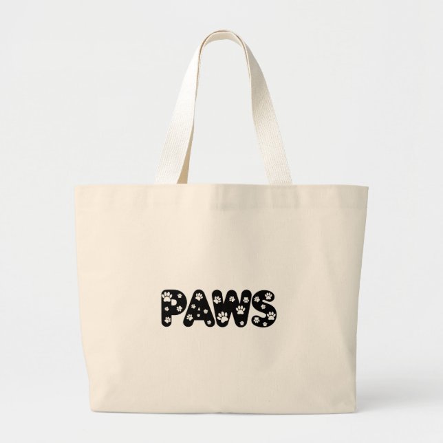 Grand Tote Bag Texte personnalisé des pattes de chien (Devant)