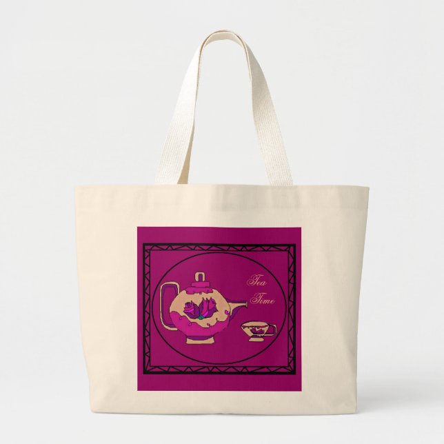 Grand Tote Bag Théière rose (Devant)