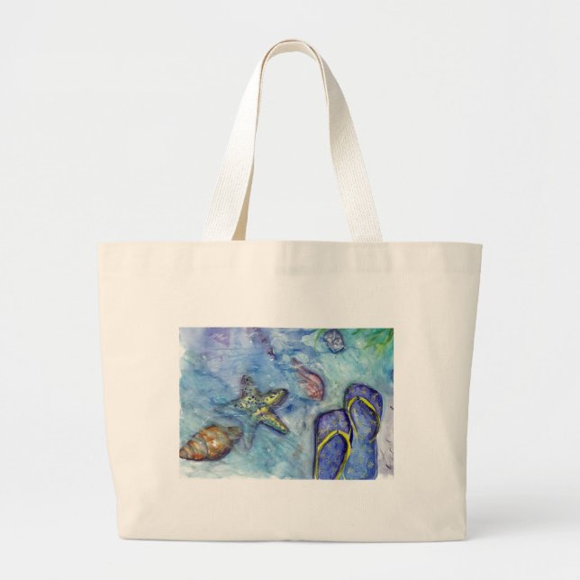 Grand Tote Bag Thème de plage de bascules électroniques (Devant)