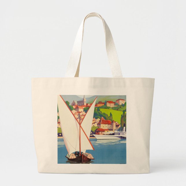 Grand Tote Bag Thonon Les Bains Français Travel Europe (Devant)