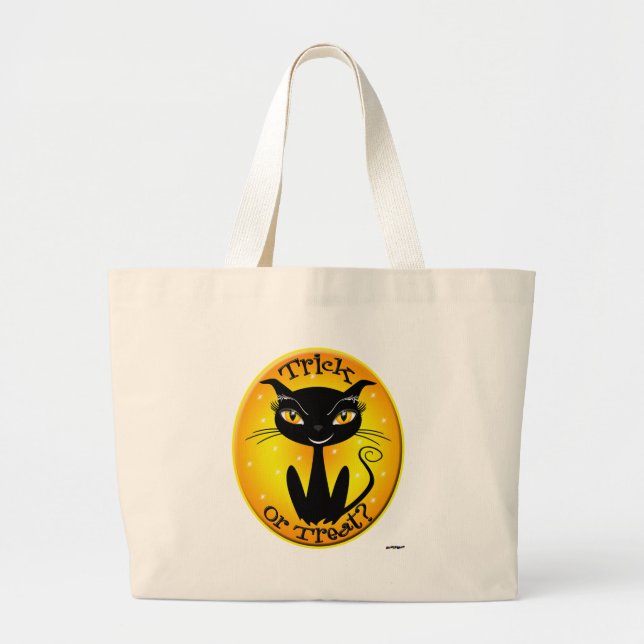 Grand Tote Bag Tic blanc ou traitement? Chat avec étoiles (Devant)
