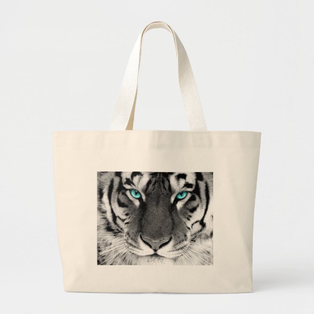 Grand Tote Bag Tigre blanc noir (Devant)