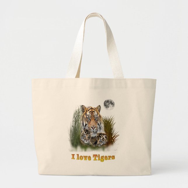 Grand Tote Bag Tigre et petits (Devant)
