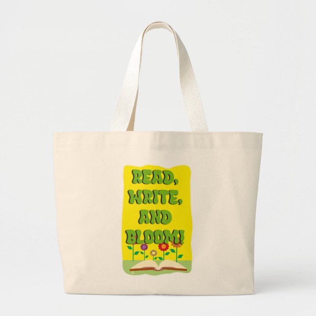 Grand Tote Bag Time To Read Write Bloom Cool Bookworm  (Devant)