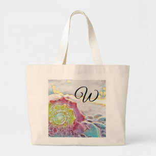 Grand Tote Bag Tirage vintage Coquille rose jaune